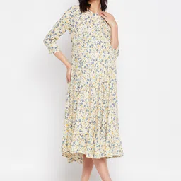 Hypernation Floral Printed Feeding & Maternity A-Line Midi Dress-image-46