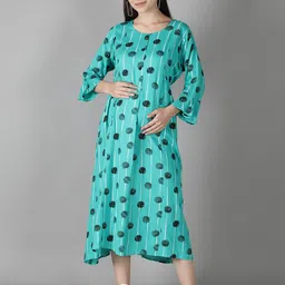 NIGHTSPREE Women Blue Maternity A-Line Cotton Midi Dress-picture-18