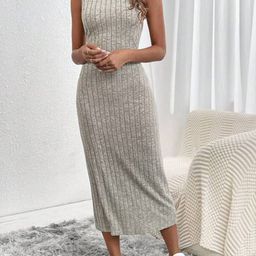 StyleCast Grey Self Design Sleeveless Sheath Midi Dress-picture-14