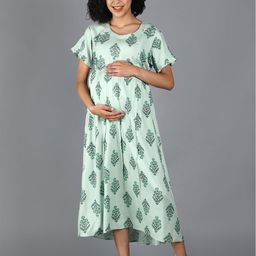 NIGHTSPREE Green Ethnic Motifs Maternity Empire Maxi Dress-image-14