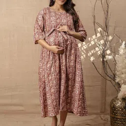 Nayo Ethnic Motifs Print Maternity Empire Midi Dress-image-26