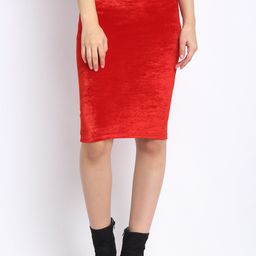 NEUDIS Women Red Solid Midi Pencil Skirts-image-70