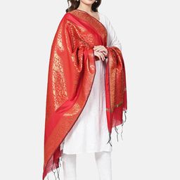 MUFFLY Floral Woven Designed Zari Dupatta-25