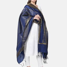 MUFFLY Ethnic Motifs Woven Design Banarasi Dupatta With Zari-picture-13