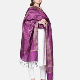 MUFFLY Ethnic Motifs Woven Design Zari Banarasi Dupatta-58