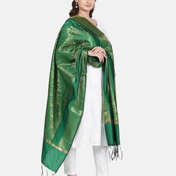 MUFFLY Ethnic Motifs Woven Design Banarasi Dupatta With Zari-51
