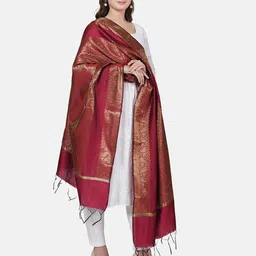 MUFFLY Ethnic Motifs Woven Design Banarasi Dupatta With Zari-32