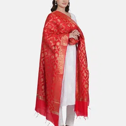 MUFFLY Ethnic Motifs Woven Designed Zari Dupatta-picture-22