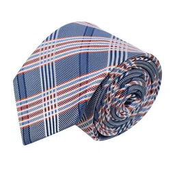 PELUCHE Men Blue & Orange Checked Skinny Tie-image-20