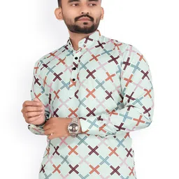 Bought First Geometric Printed Mandarin Collar Pure Cotton Short Kurta-picture-40