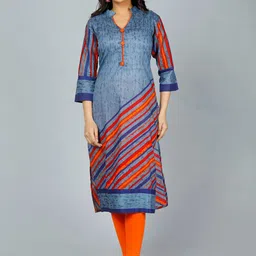 Jevi Prints Mandarin Collar Striped Straight Cotton Kurta-25