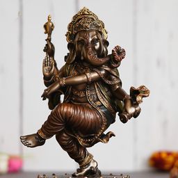 eCraftIndia Brown & Gold Dancing Lord Ganesha Showpiece Figurine-image-74