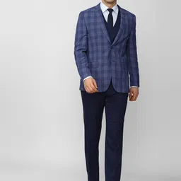 Van Heusen Men Blue Checked Slim-Fit Single-Breasted Four-Piece Formal Suit-image-44