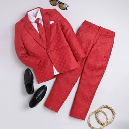 Jeetethnics Boys Checked Slim-Fit Single-Breasted Three-Piece Party Suit-image-24