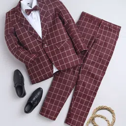 BAESD Boys Checked Slim-Fit Single-Breasted Three-Piece Suit-image-77