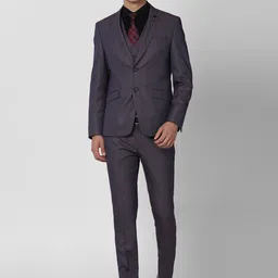 V Dot Men Purple Self Design Three-Piece Single Breasted Slim-Fit Suits-image-24