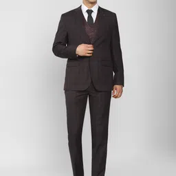 Van Heusen Men Maroon Checked Slim-Fit Single-Breasted Four-Piece Formal Suit-image-39