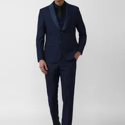 Van Heusen Men Checked Single Breasted Slim Fit 3-Piece Formal Suit-image-9