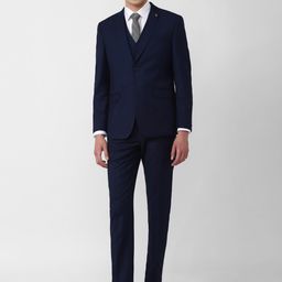 Van Heusen Men Navy Blue Textured Slim-Fit Single-Breasted Formal Three-Piece Suits-image-83