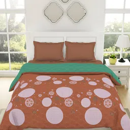 SPACES Patterna Orange & Green Printed Pure Cotton AC Room 150 GSM Double Bed Quilt-picture-15