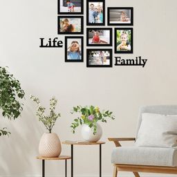 RANDOM Set Of 8 Black Solid Individual Photo Frames With Love,Life & Family Plaque-15