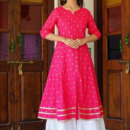 KALINI Ethnic Motifs Printed Round Neck A-Line Kurta-image-98