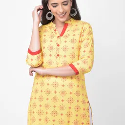 aayusika Women Yellow & Red Printed Cotton Kurta-picture-14