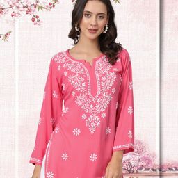 PARAMOUNT CHIKAN Ethnic Motifs Embroidered Lucknowi Chikankari Modal Kurti-image-75
