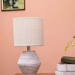 Pinecraft INTERNATIONAL White and Beige Atury Table Lamp with Jute Shade-3