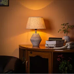 Pinecraft INTERNATIONAL White and Beige Atury Table Lamp with Linen Shade-30
