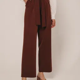 KHUSHBOO AND PANKAJ Women Relaxed Straight Leg Straight Fit High-Rise Pleated Trousers-image-2