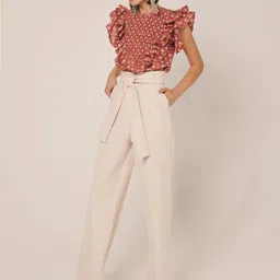 KHUSHBOO AND PANKAJ Women Relaxed Straight Fit High-Rise Pleated Trousers-image-8