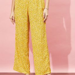 Berrylush Women Yellow Floral Printed Relaxed Straight Leg High-Rise Parallel Trouser-image-90