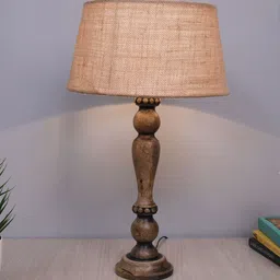 Homesake Beige Wooden Table Lamp With Jute Shade-0
