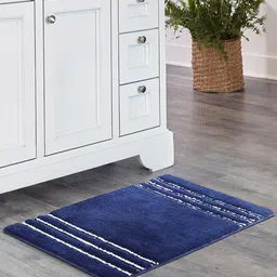 OBSESSIONS Navy Blue & White Self Design Ultra Absorbent Anti-Skid Rectangular Bathmat-35