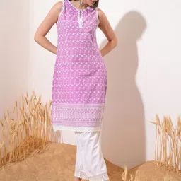 Vishudh Lavender Ethnic Motifs Embroidered Thread Work Straight Kurta-41