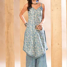Globus Women Allover Floral Printed Asymmetric Kurta-Palazzos Set-picture-12