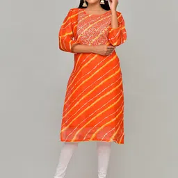 Kesarya Women Leheriya Printed Gotta Patti Kurta-picture-22