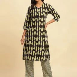W Ethnic Motifs Printed Pure Cotton Straight Kurta With Trouser-picture-26