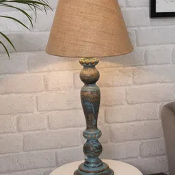 Homesake Polka Wood Solid Contemporary Frustum Table lamp with Jute Shade-8