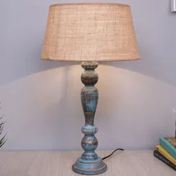 Homesake Beige & Blue Eureka Polka Wooden Bedside Table Lamp-41