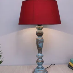 Homesake Red Handcrafted Wooden Table Lamp with Shade-8