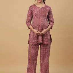 CRAFIQA Women Striped Pure Cotton Maternity Night Suit-image-90