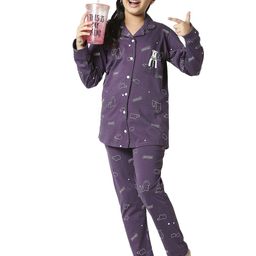 Zeyo Girls Purple & White Printed Night Suit-image-51