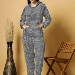 FABINALIV Women Self Design Winter Night Suit-image-6
