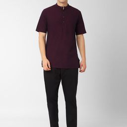 Peter England Men Burgundy & Black Night suit-image-75