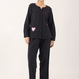 SANSKRUTIHOMES Black Round Neck Pure Cotton Nightsuit-image-39
