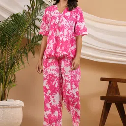 SANSKRUTIHOMES Pink White Abstract Printed Pure Cotton Night suit-picture-18