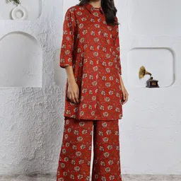 SANSKRUTIHOMES Red & White Floral Printed Pure Cotton Night Suit-picture-18