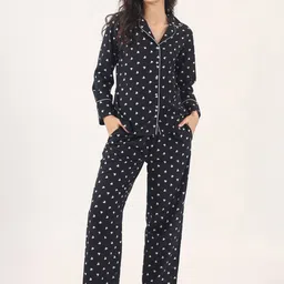 SANSKRUTIHOMES Black Conversational Printed Shirt Collar Pure Cotton Nightsuit-picture-15